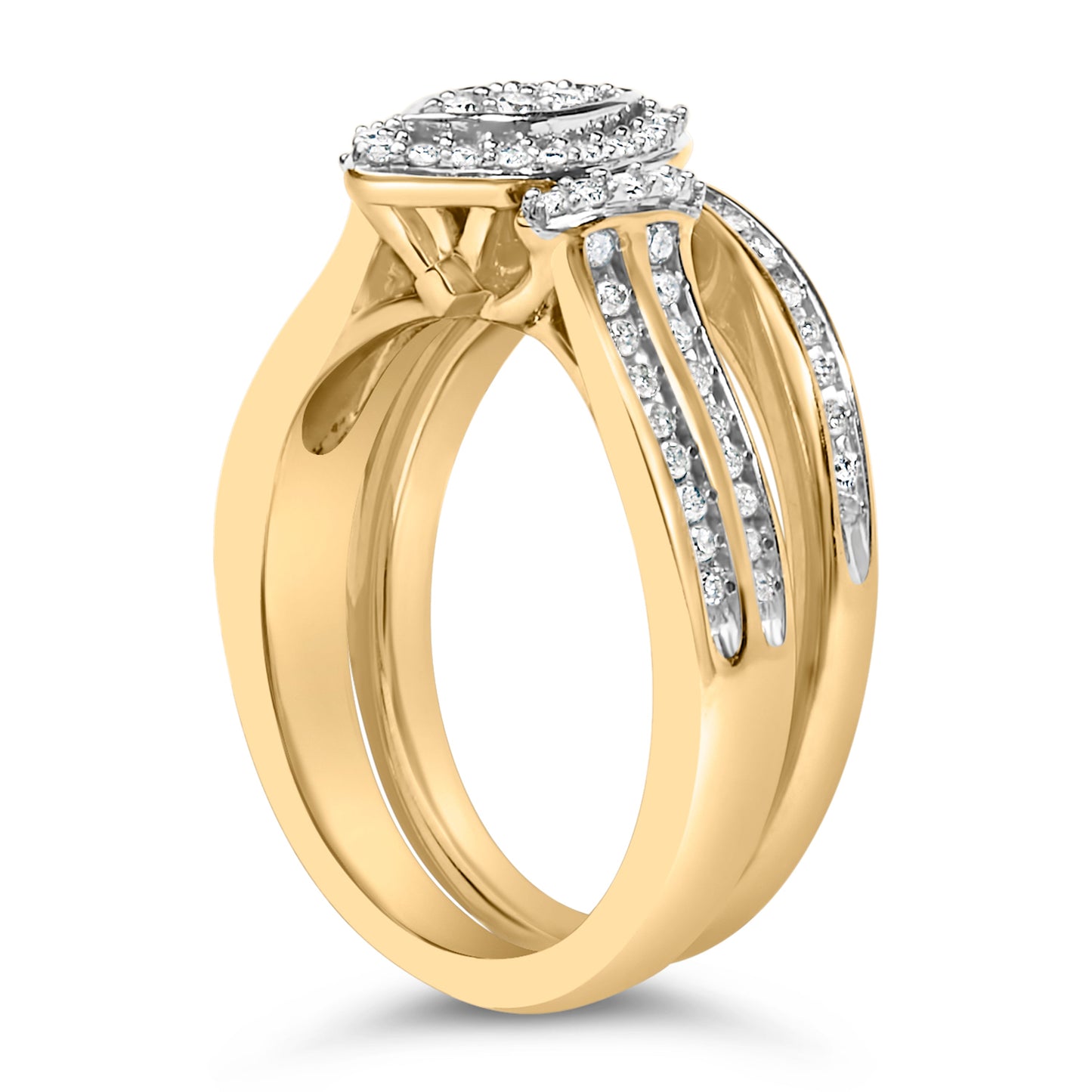 Ensemble de mariage en diamant en cluster marquise plaqué or jaune 14K en argent sterling