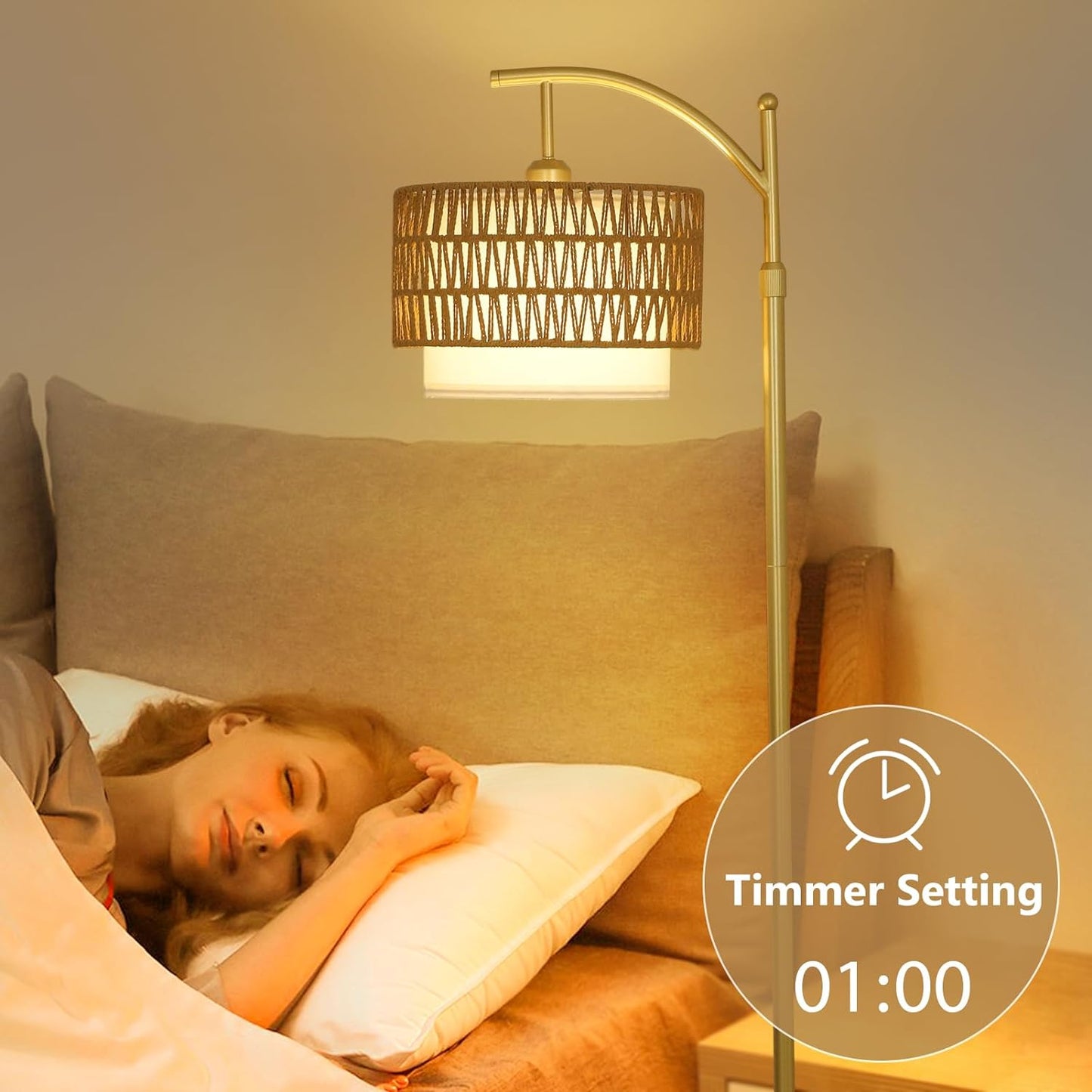 Gold Floor Lamps for Living Room with Remote & Dimmable LED Bulb, Modern Arc Floor Lamp with 3 Color Temperatures - Korvel