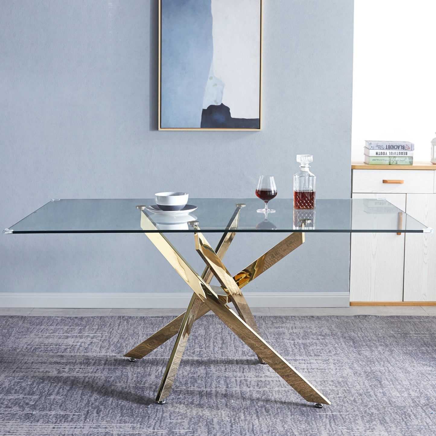Modern Glass Dining Table with Chrome Base