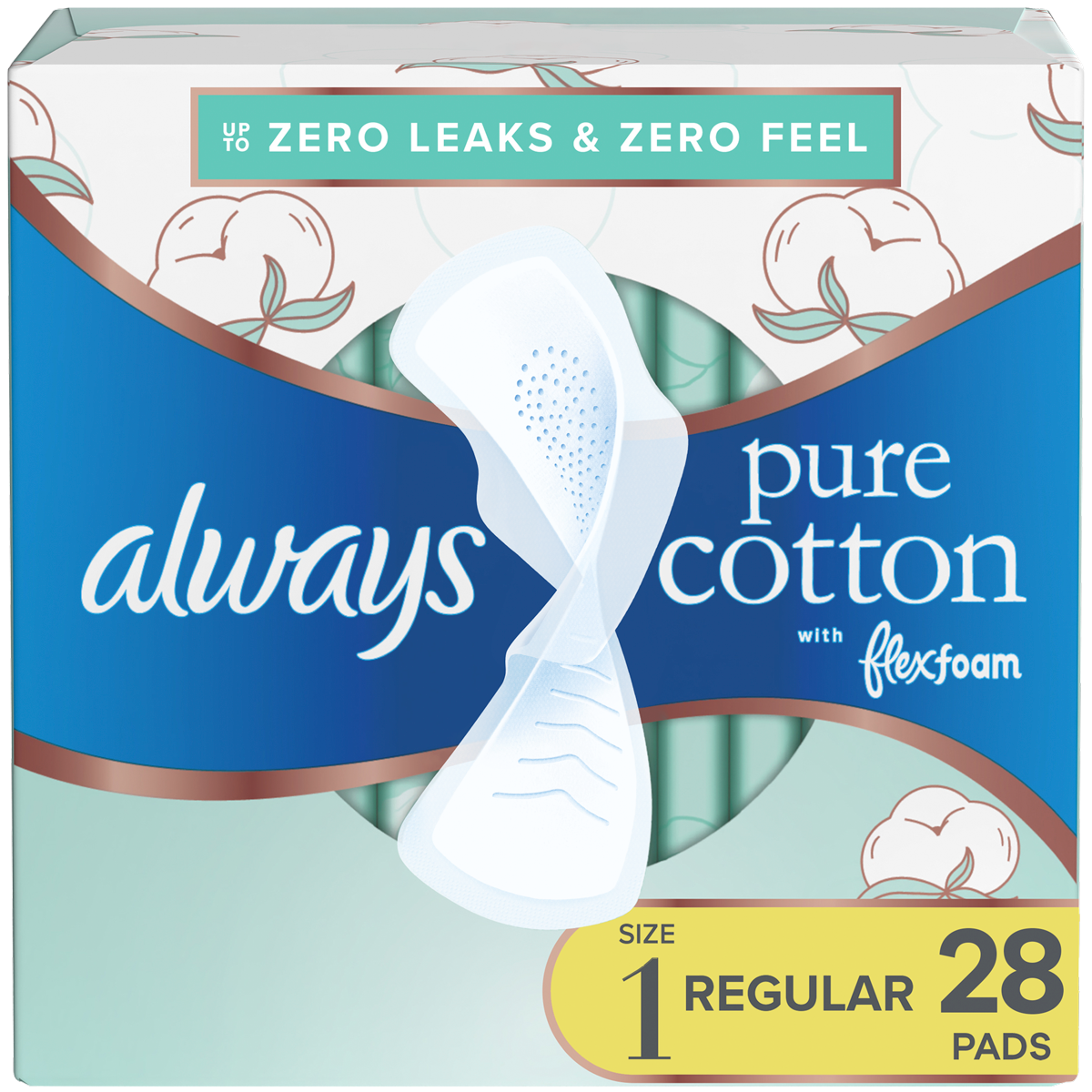 Always Pure Cotton FlexFoam Regular Absorbency Pads - 3 Packs of 28