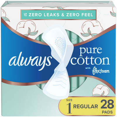 Always Pure Cotton FlexFoam Regular Absorbency Pads - 3 Packs of 28