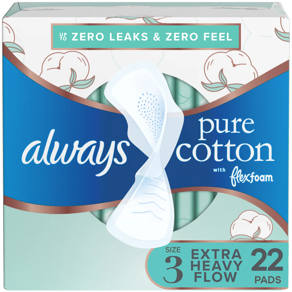 Always Pure Cotton Overnight Extra Heavy Flow Pads with Wings