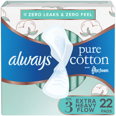 Always Pure Cotton Overnight Extra Heavy Flow Pads with Wings
