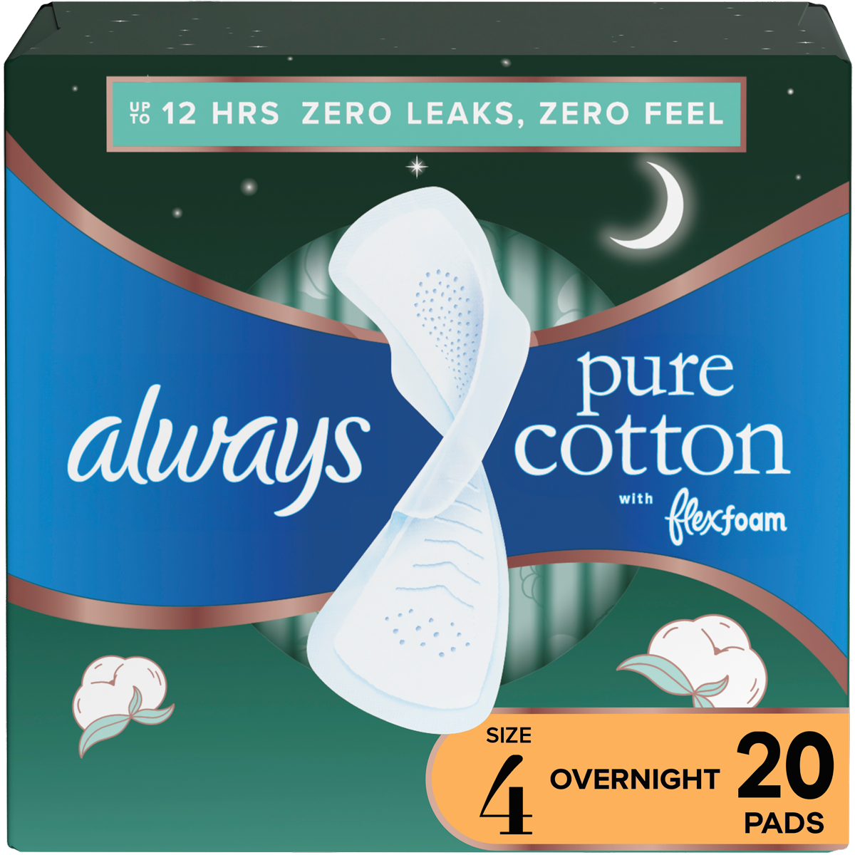 Always Pure Cotton FlexFoam Serviettes de Nuit - Taille 4, 3 Paquets de 20