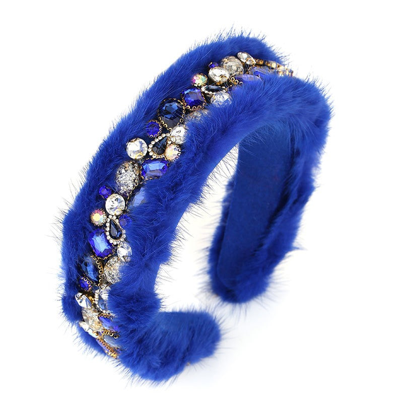 Elegant Rabbit Hair Rhinestone Hair Hoop for Women