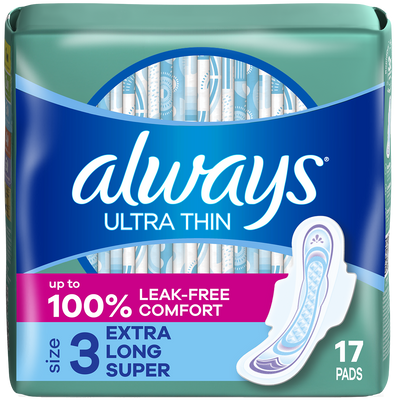 Always Ultra Thin Size 3 Extra Long Super Pads with Wings - 102 Count