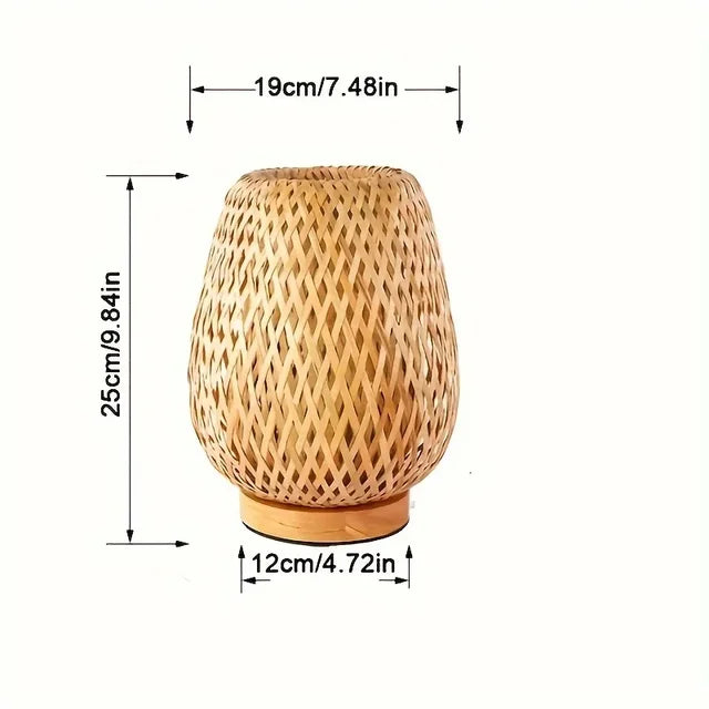 Retro Japanese Style Lamp Bamboo Woven Desk Lamp Handmade Rattan LED Desk Lamp Wooden House Decoration Light - Korvel