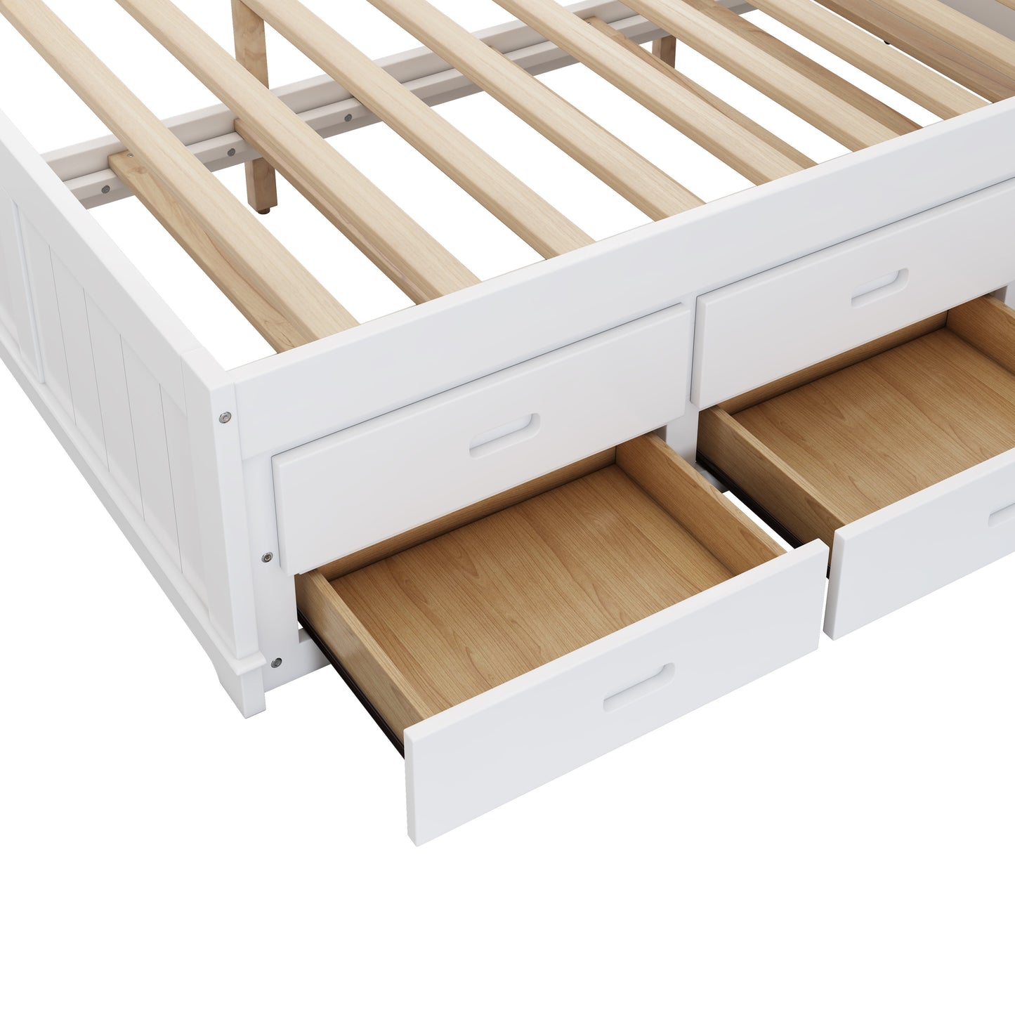 Solid Pine Captain Bookcase Bed with Trundle Bed and 3 Spacious Under Bed Drawers in Casual,Full, White+Walnut - Korvel