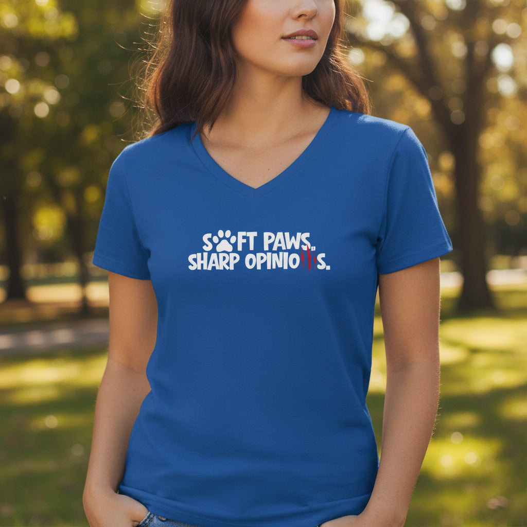 Soft Paws, Sharp Opinions T-shirt V-Neck Femme