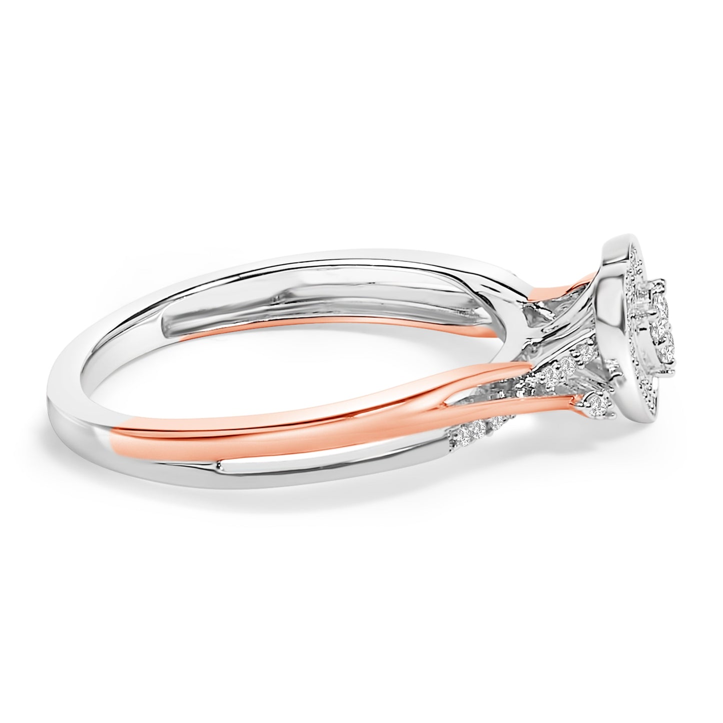 Bague en cœur en argent sterling plaqué or rose 14K avec diamants