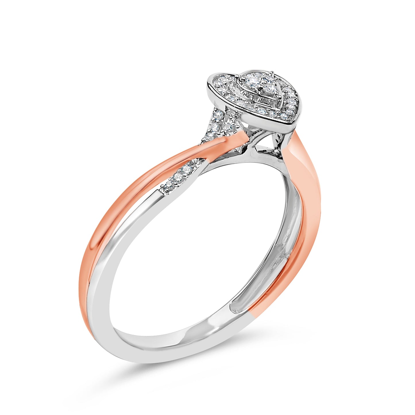 Bague en cœur en argent sterling plaqué or rose 14K avec diamants