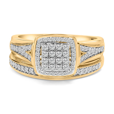 Ensemble de Mariage en Argent Sterling Plaqué Or Jaune 14K avec Diamants
