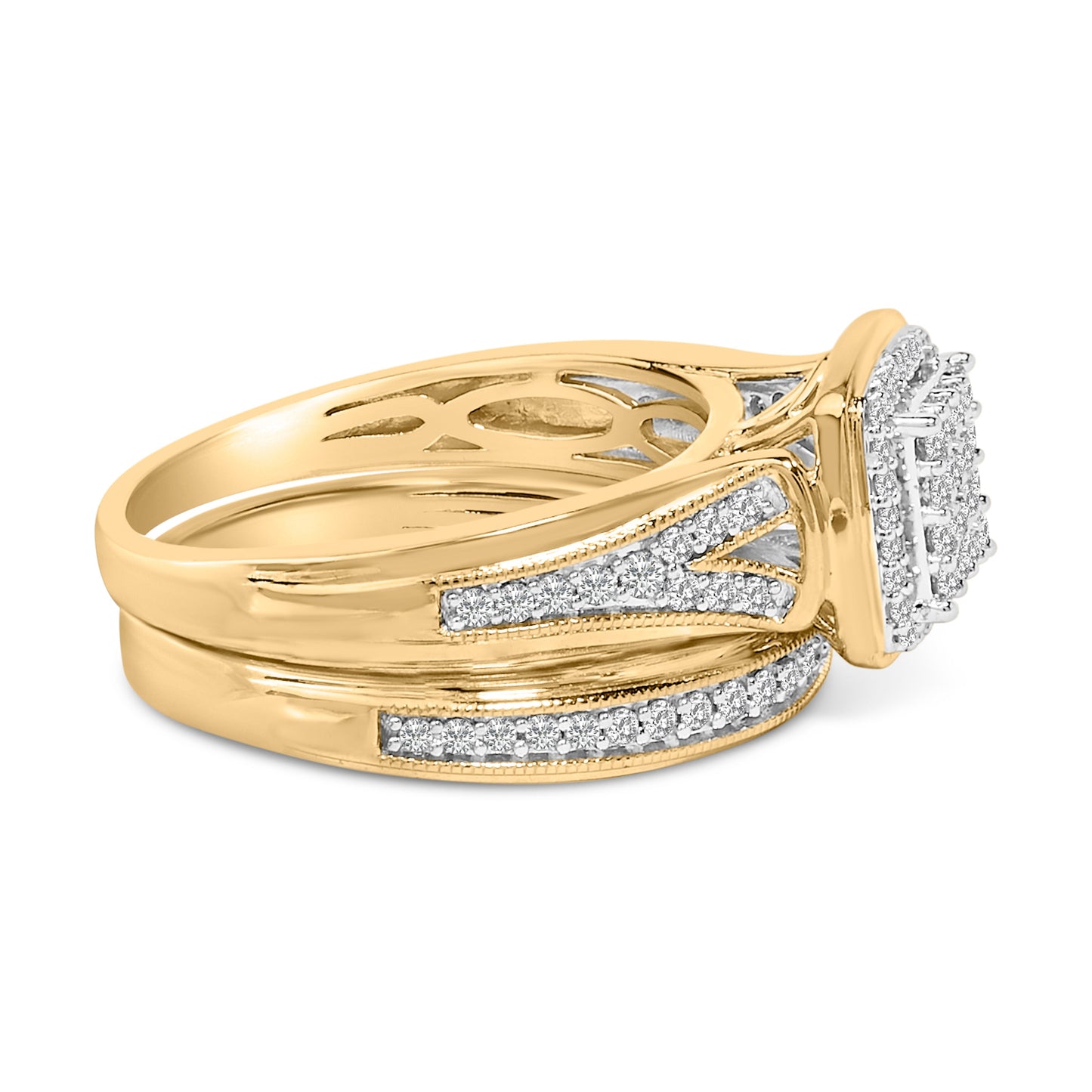 Ensemble de Mariage en Argent Sterling Plaqué Or Jaune 14K avec Diamants