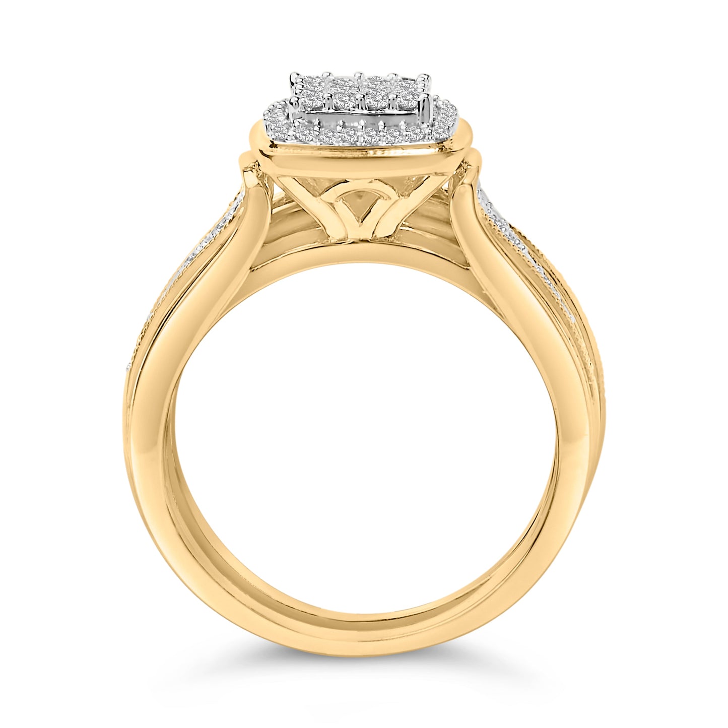 Ensemble de Mariage en Argent Sterling Plaqué Or Jaune 14K avec Diamants