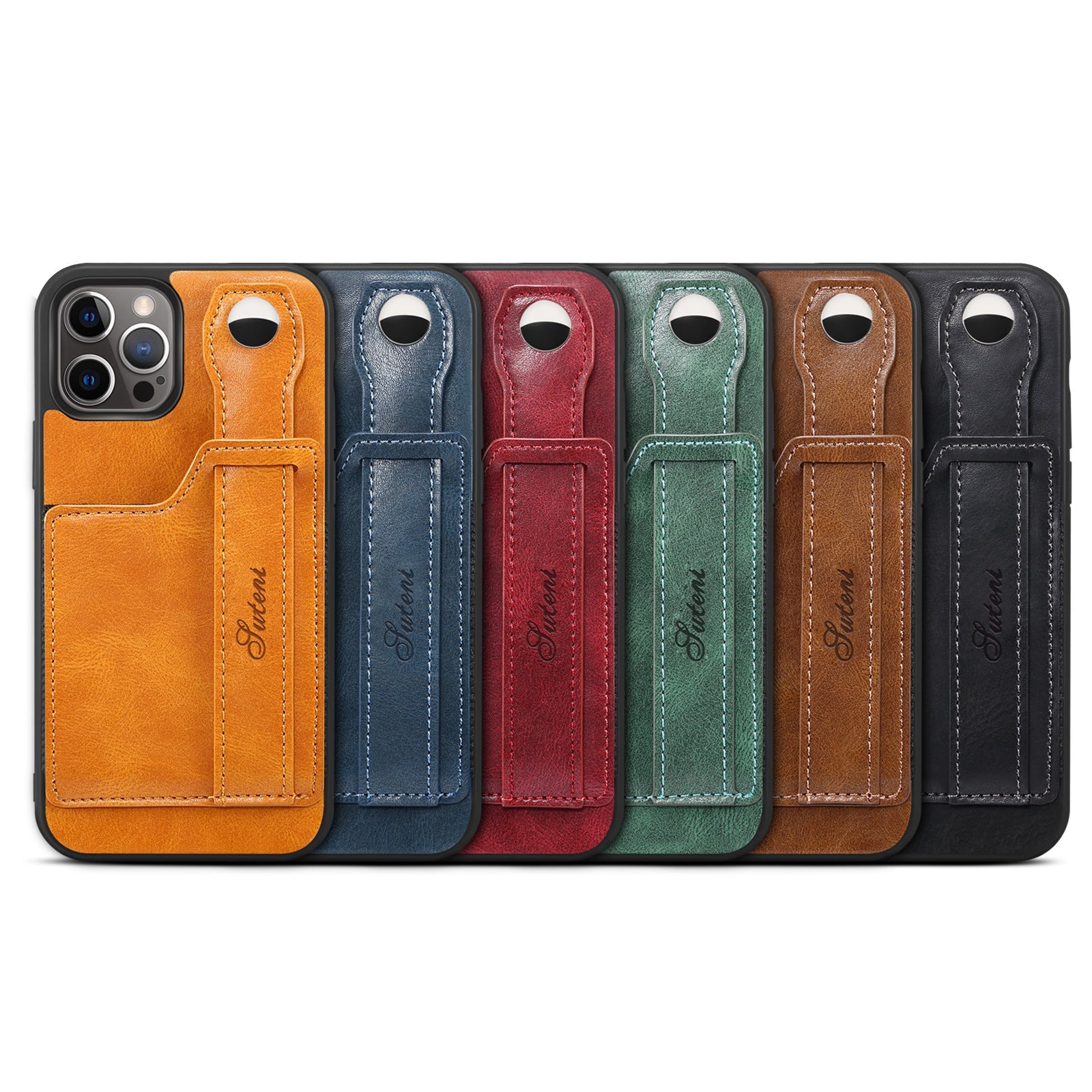 For iPhone 14ProMax Mobile Phone Case Apple iPhone 14Pro Plug-In Card Leather Case Wrist With Back Cover Type Protective Case - Korvel