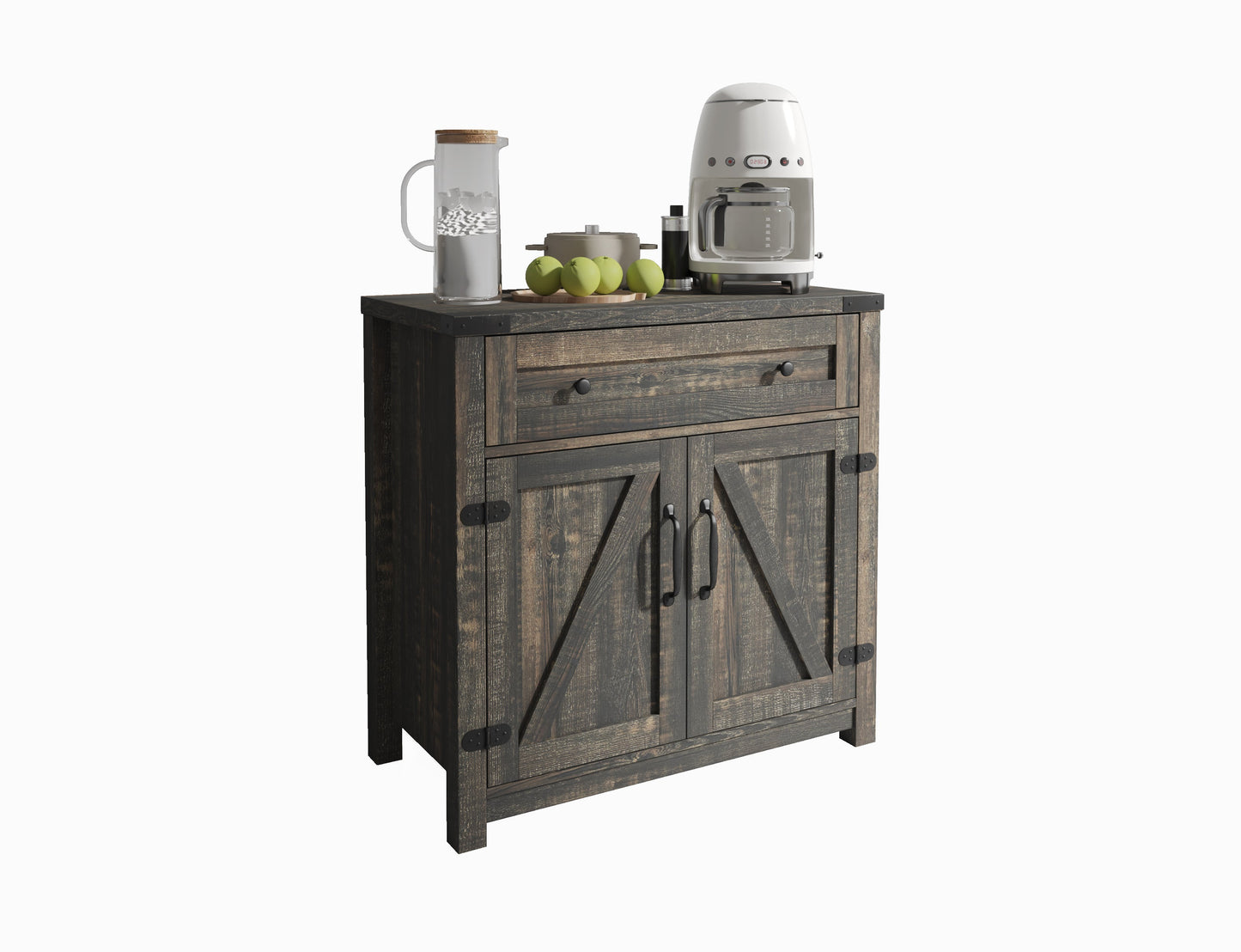Modern Farmhouse Double Barn Door Accent Cabinet, 30 Inch,BLACK PINE - Korvel