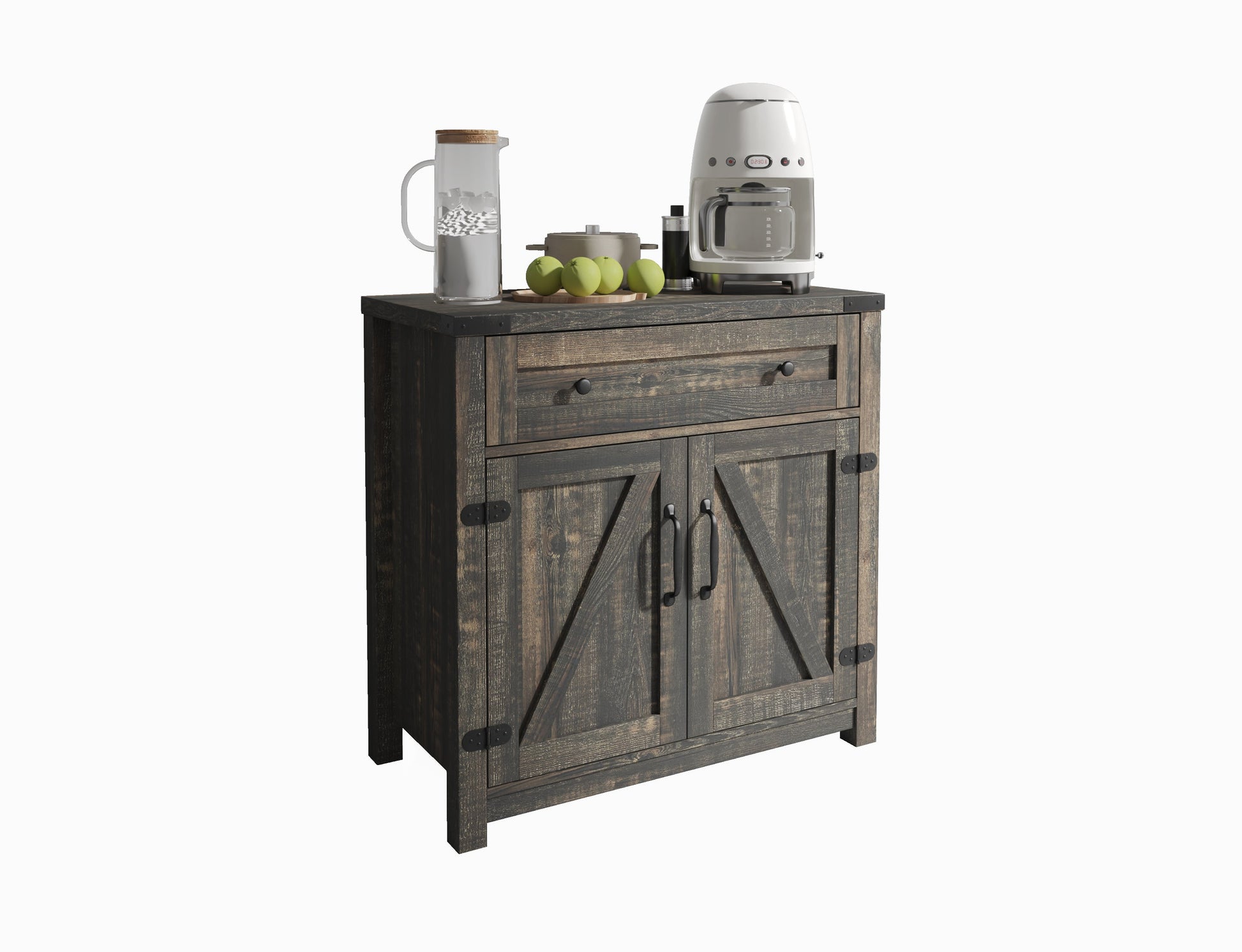 Modern Farmhouse Double Barn Door Accent Cabinet, 30 Inch,BLACK PINE - Korvel
