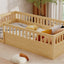 Twin Floor Bed Frame with Fence, Wood Kids Floor Beds Frame for Bedroom Playroom,Natural - Korvel