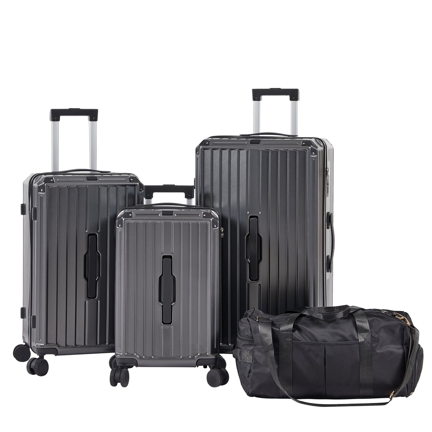 Luggage Set 4 pcs (20"/24"/29"/Travel Bag), PC+ABS Durable Lightweight Luggage with Collapsible Cup Holder, TSA Lock, Gray - Korvel