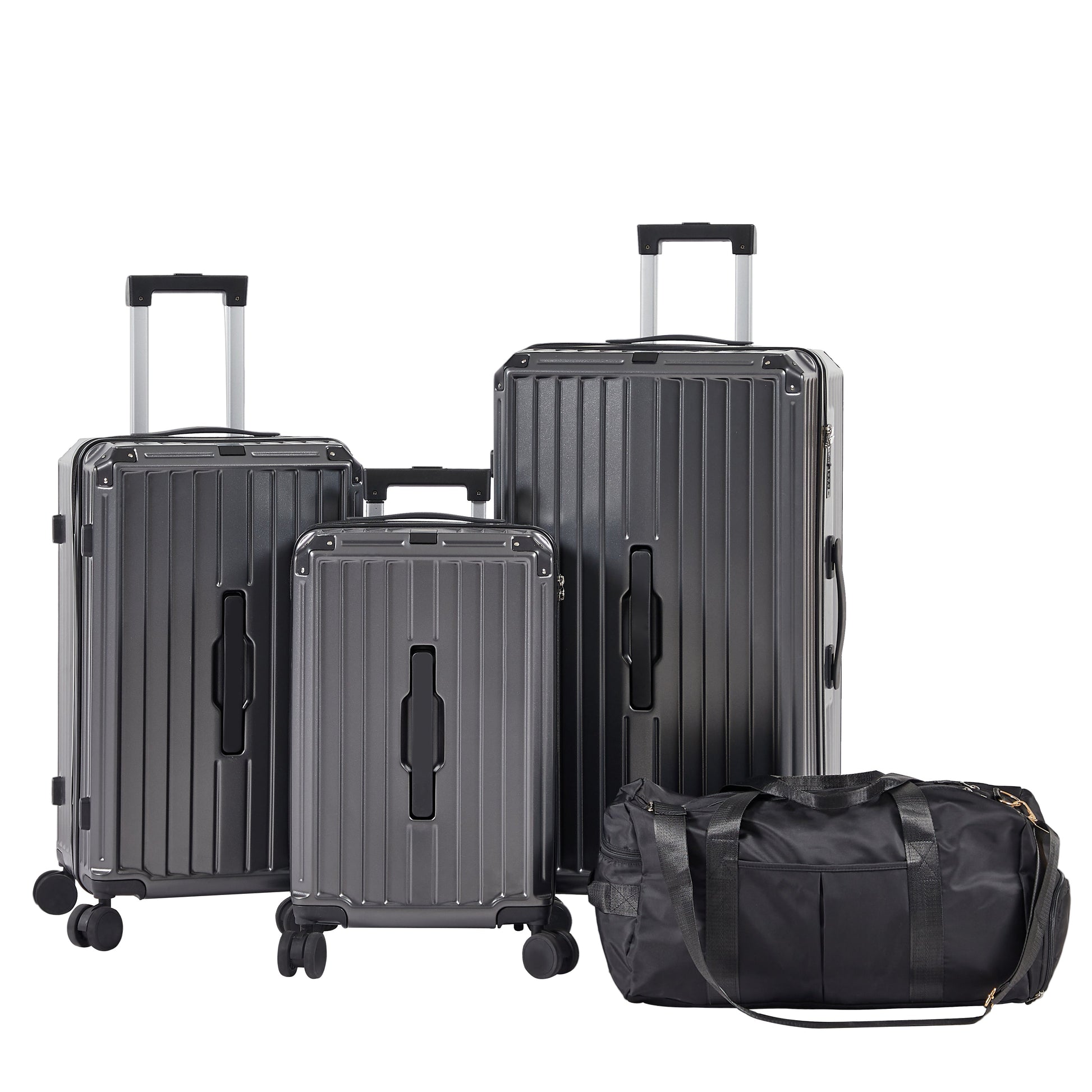 Luggage Set 4 pcs (20"/24"/29"/Travel Bag), PC+ABS Durable Lightweight Luggage with Collapsible Cup Holder, TSA Lock, Gray - Korvel