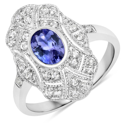 Bague en Argent Sterling avec Tanzanite et Topaze Blanche de 1,17 Carat