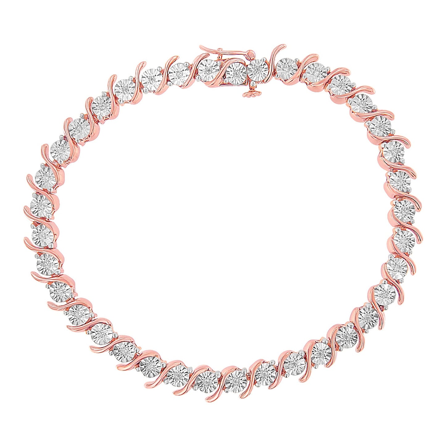 14K Rose Gold Plated Sterling Silver Diamond Tennis Bracelet - 7"