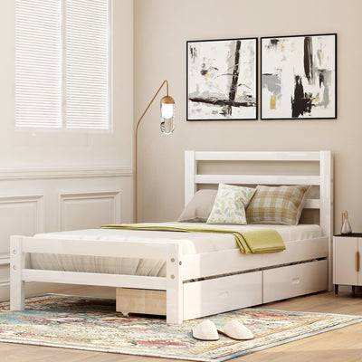Wood platform bed with two drawers twin (white) - Korvel