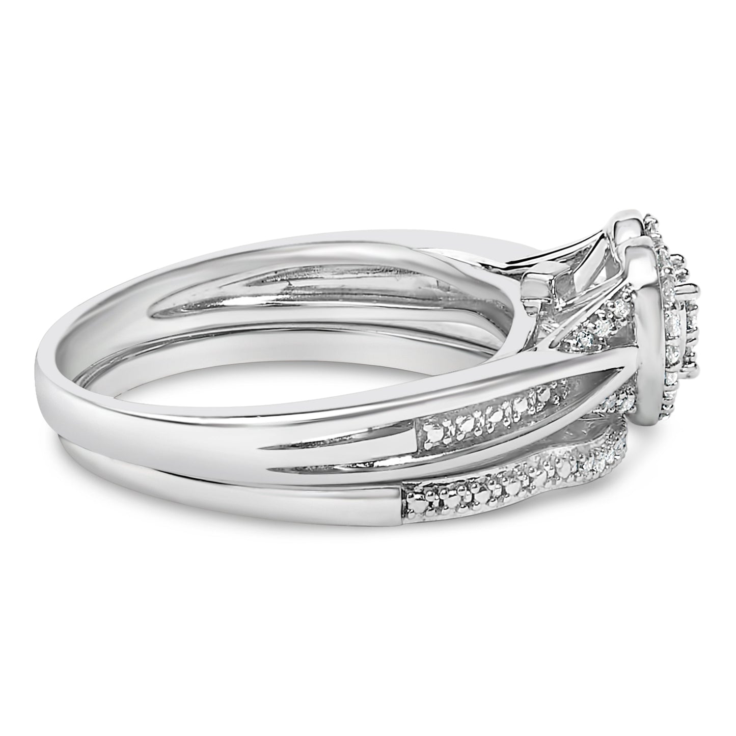 Ensemble de Mariage Motif Cœur en Argent Sterling et Diamants