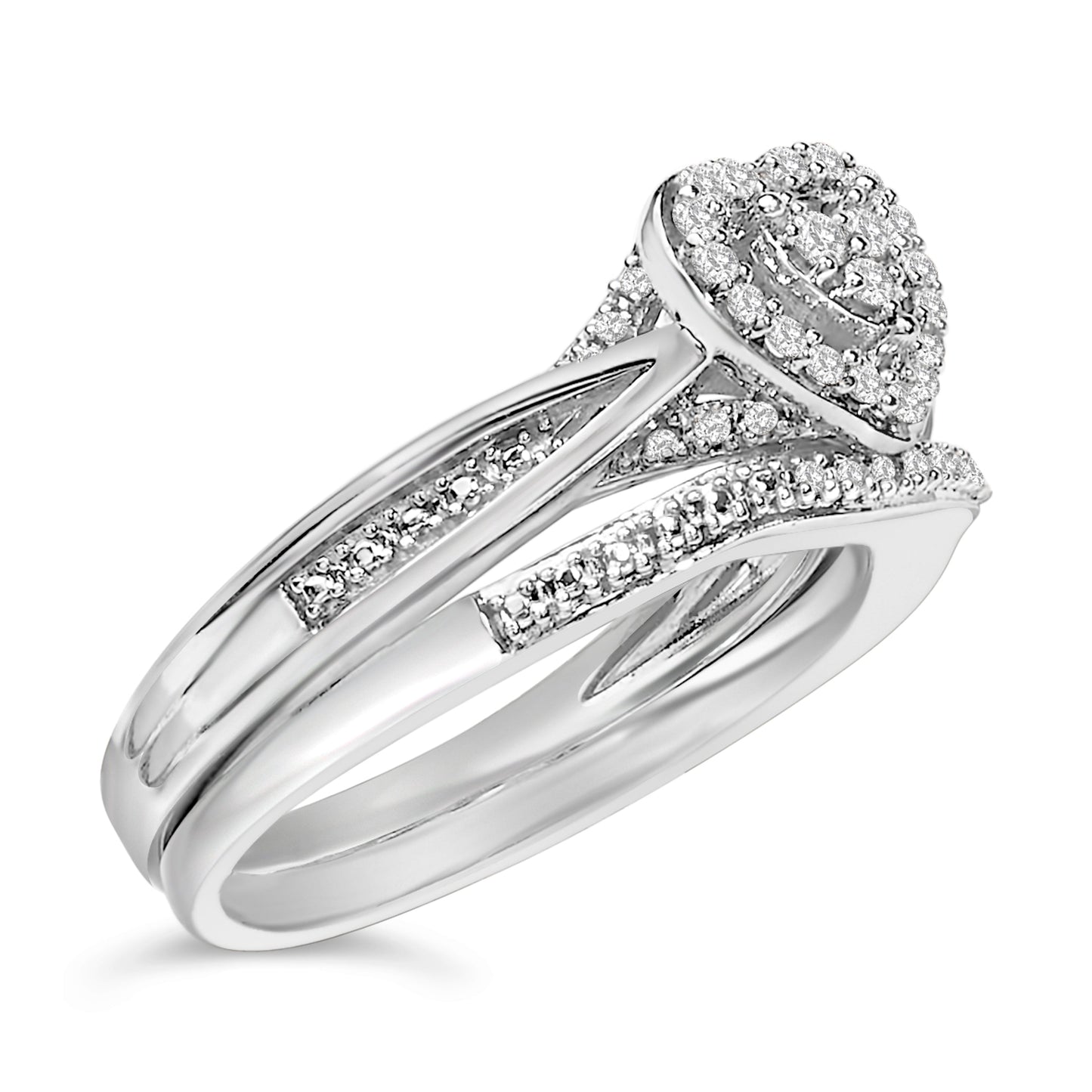 Ensemble de Mariage Motif Cœur en Argent Sterling et Diamants