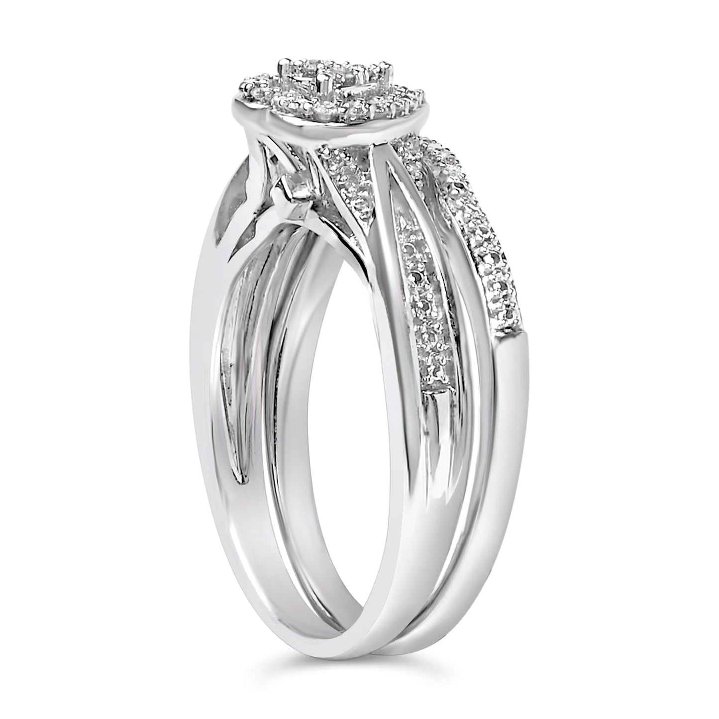 Ensemble de Mariage Motif Cœur en Argent Sterling et Diamants