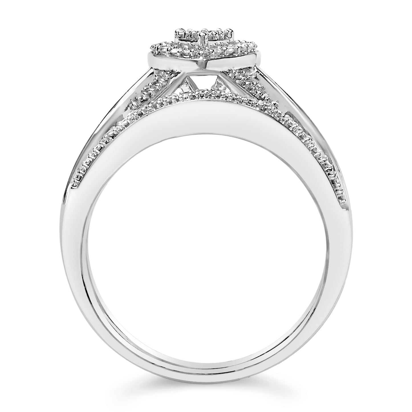 Ensemble de Mariage Motif Cœur en Argent Sterling et Diamants