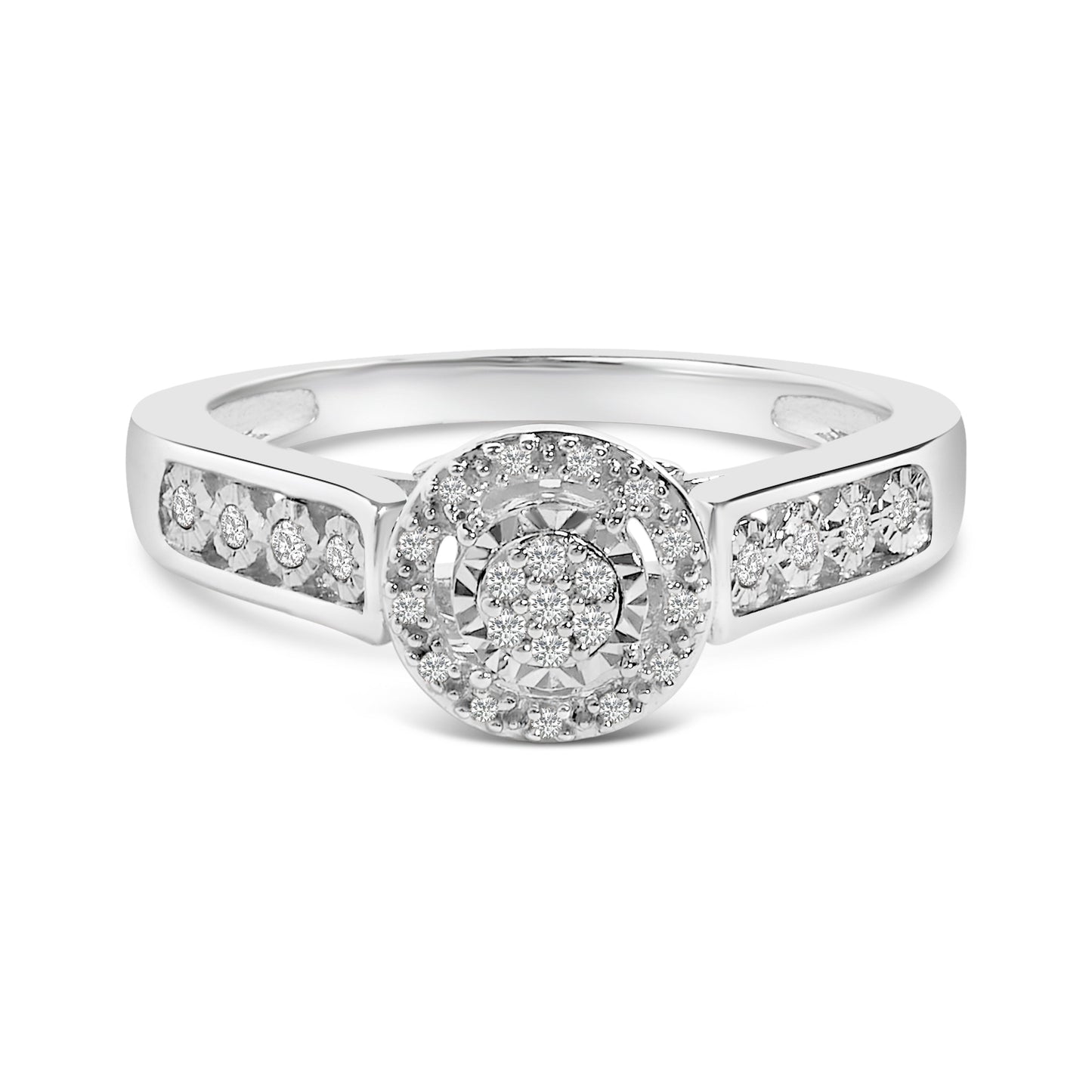 Bague Halo Ronde en Argent Sterling avec Accent de Diamant