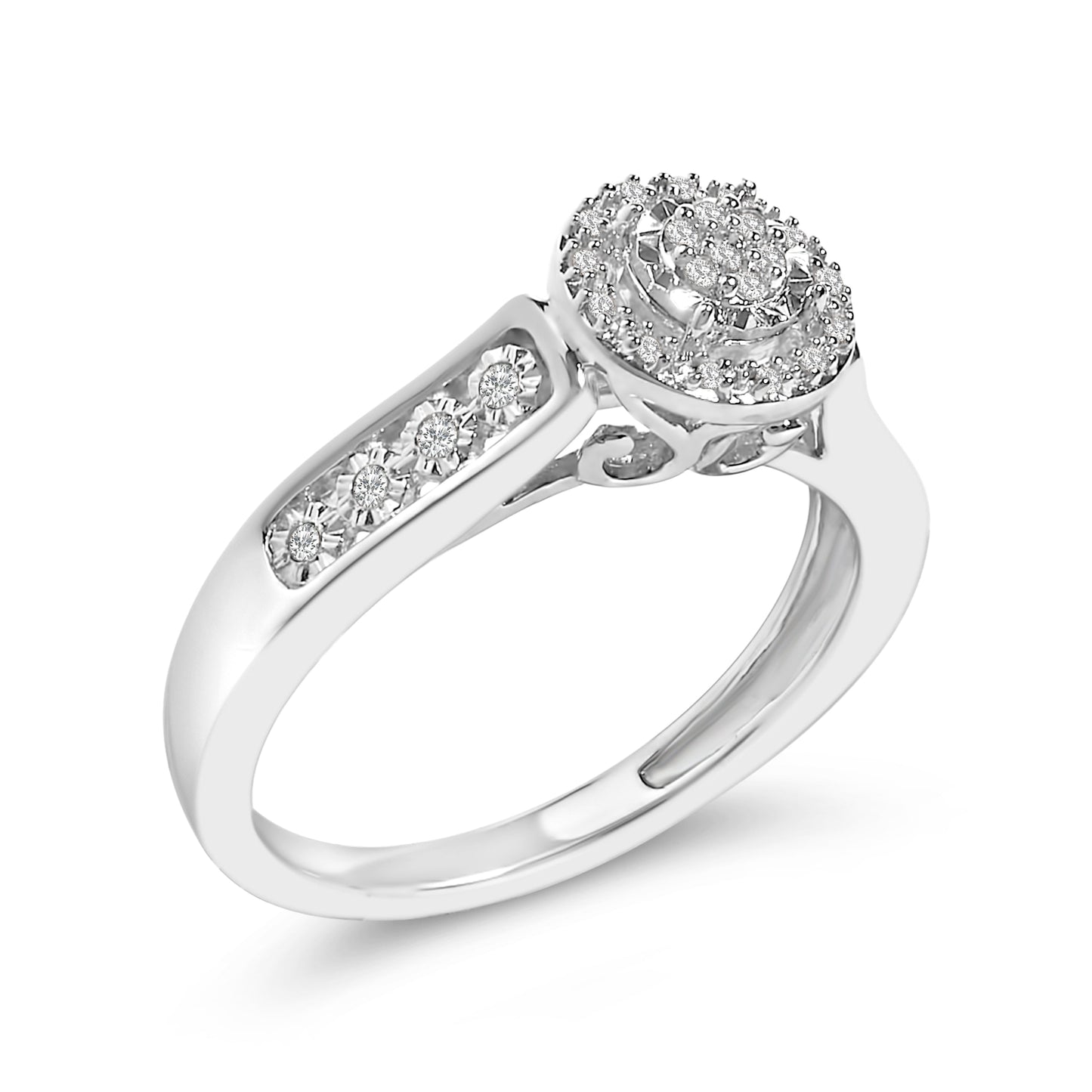 Bague Halo Ronde en Argent Sterling avec Accent de Diamant