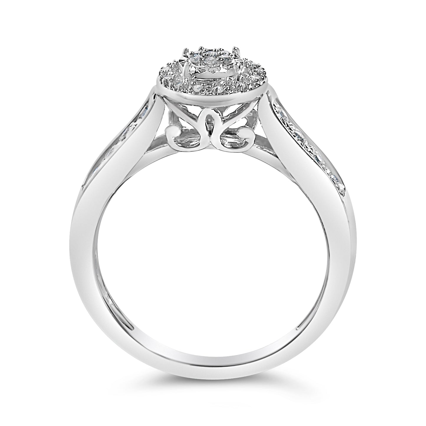 Bague Halo Ronde en Argent Sterling avec Accent de Diamant