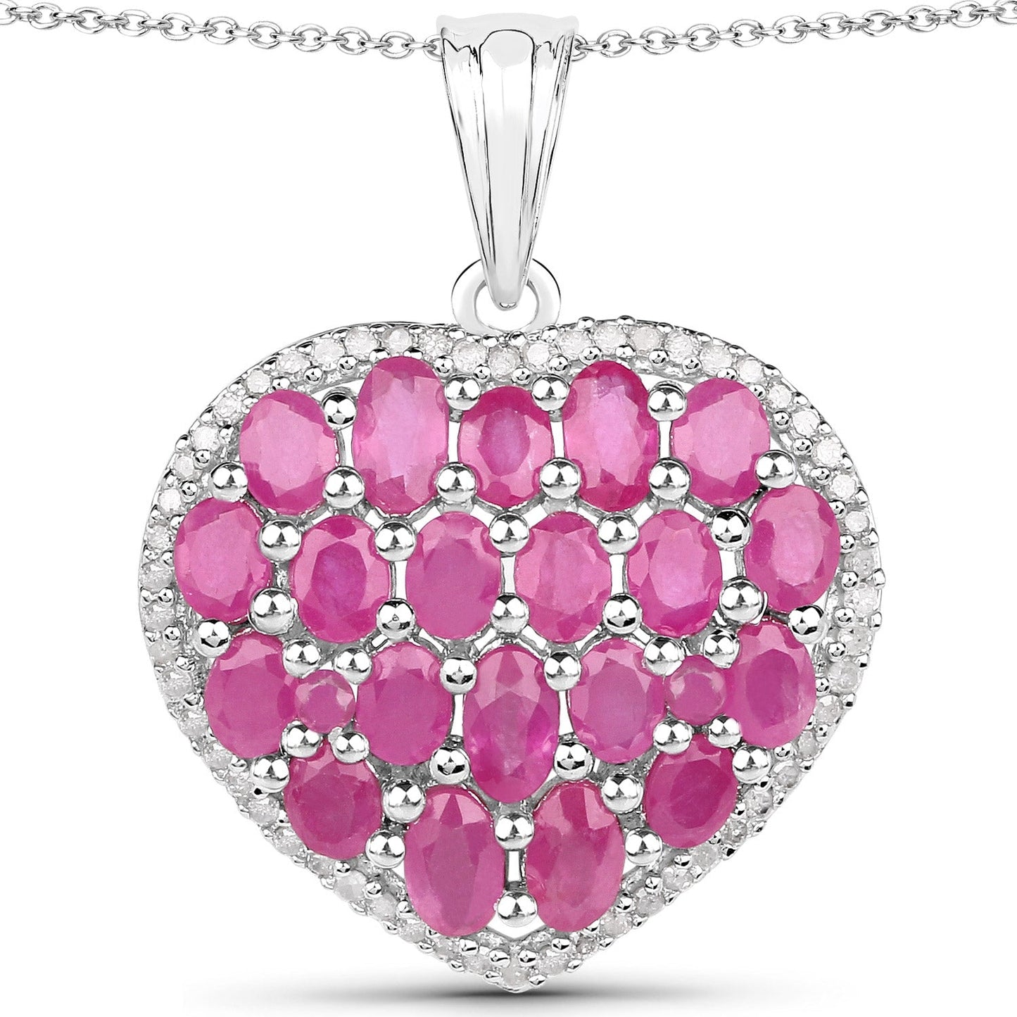 5.00 Carat Genuine Ruby and White Diamond Pendant in Sterling Silver
