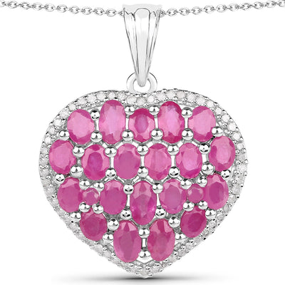 5.00 Carat Genuine Ruby and White Diamond Pendant in Sterling Silver