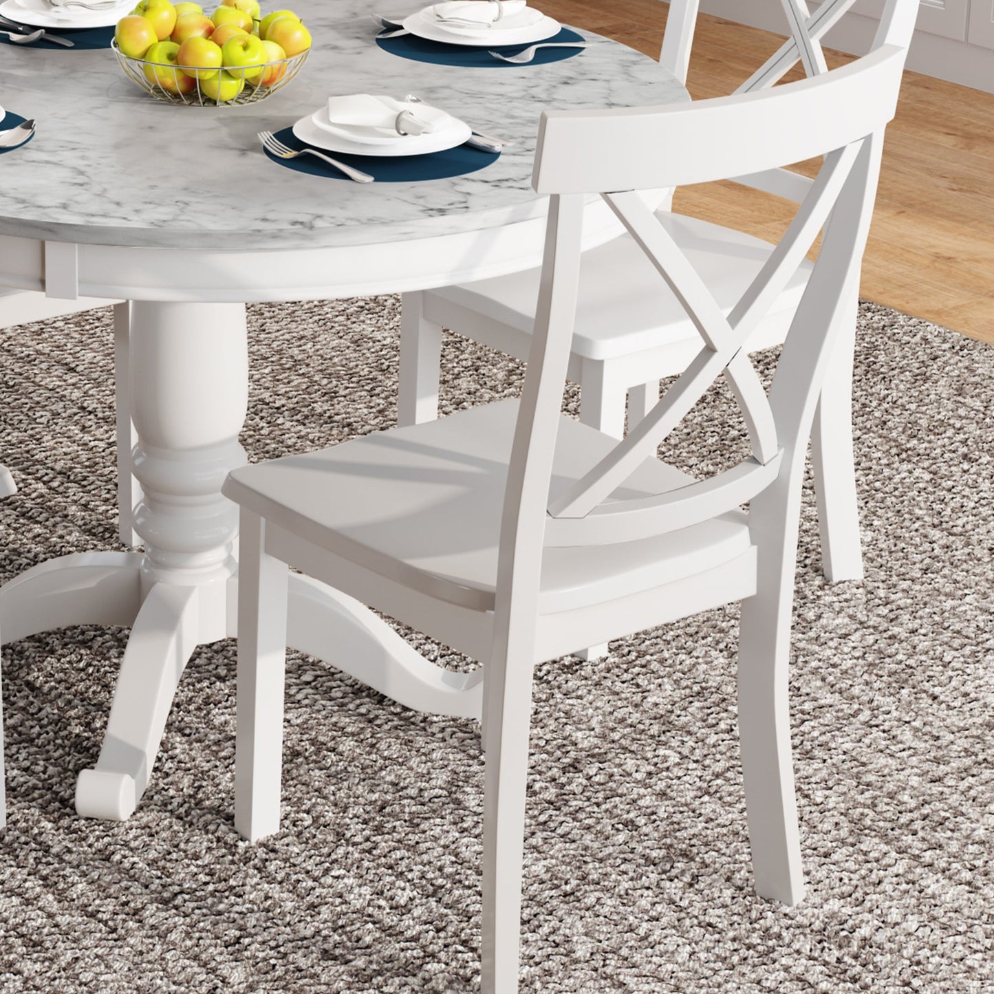 Orisfur 5 Pieces Dining Table and Chairs Set for 4 Persons Kitchen Room Solid Wood Table with 4 Chairs MDF + White + Solid Wood - Korvel