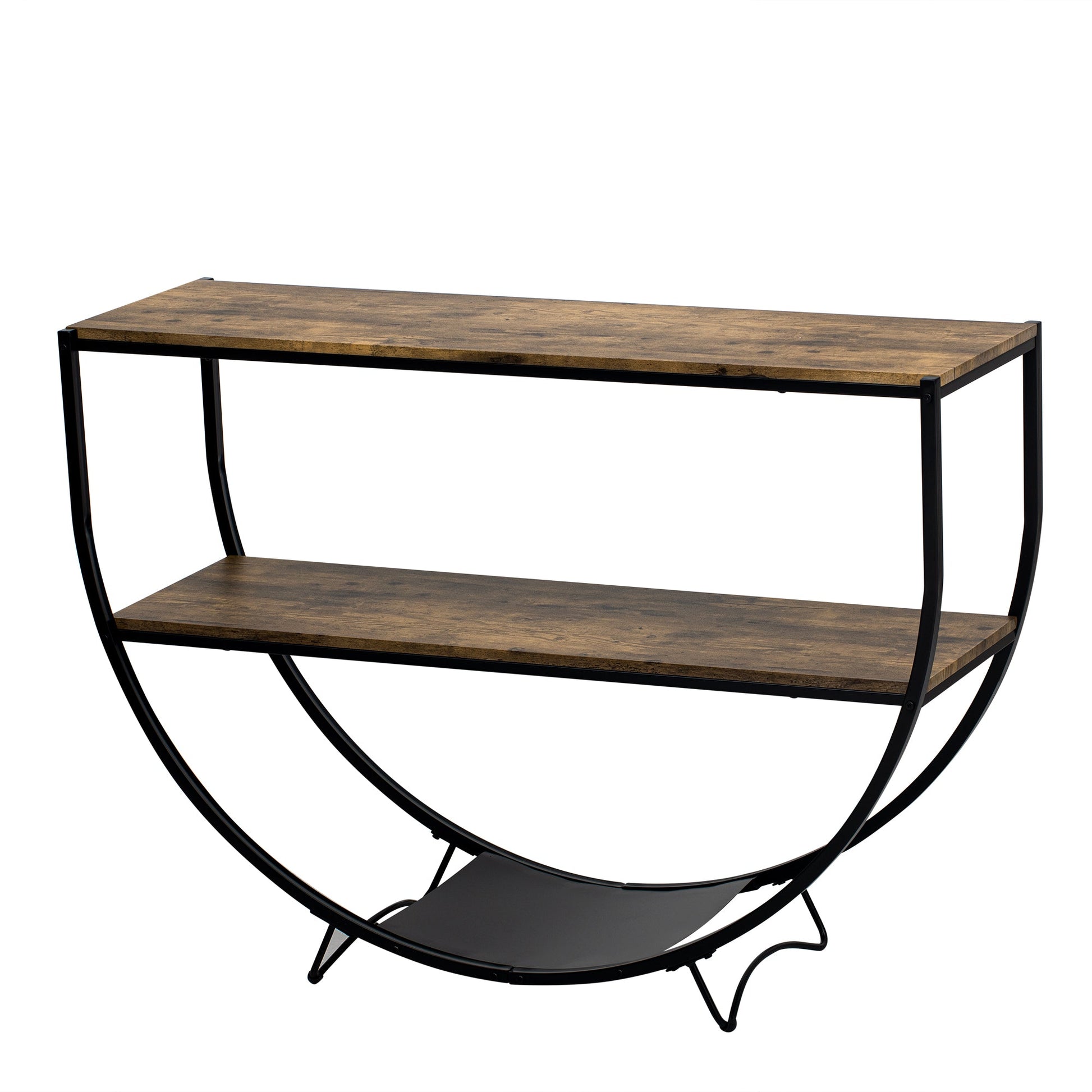 TREXM Rustic Industrial Design Demilune Shape Textured Metal Distressed Wood Console Table (Distressed Brown) - Korvel