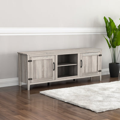 Grey Walnut TV Stand Storage Media Console with Two Doors