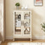 Dual door Curio cabinet with tempered glass door mirror back panel and adjustable shelf display cabinet with light bulbs, white - Korvel