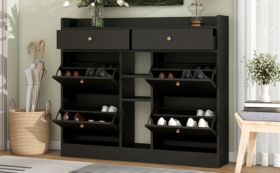 Cabinet à chaussures moderne ONTREND avec 4 tiroirs basculants - Noir