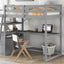 Twin Size Loft Bed with Desk and Shelves, Two Built-in Drawers, Gray - Korvel