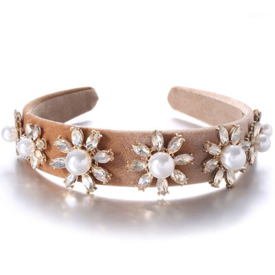 Baroque Large Pearl Flower Set with Colorful Diamonds Fashion Hair Hoop - Korvel