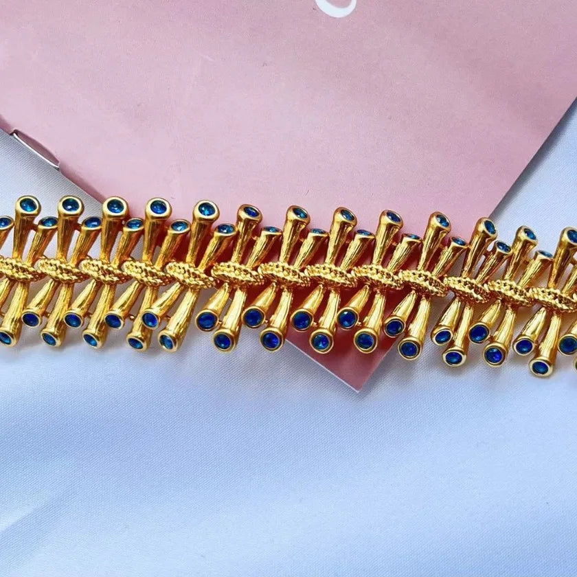 European and American Fashion Trend Retro Literary Inlays Fresh and Versatil, Sea Blue Zircon Texture Copper Plated 18K Bracelet - Korvel