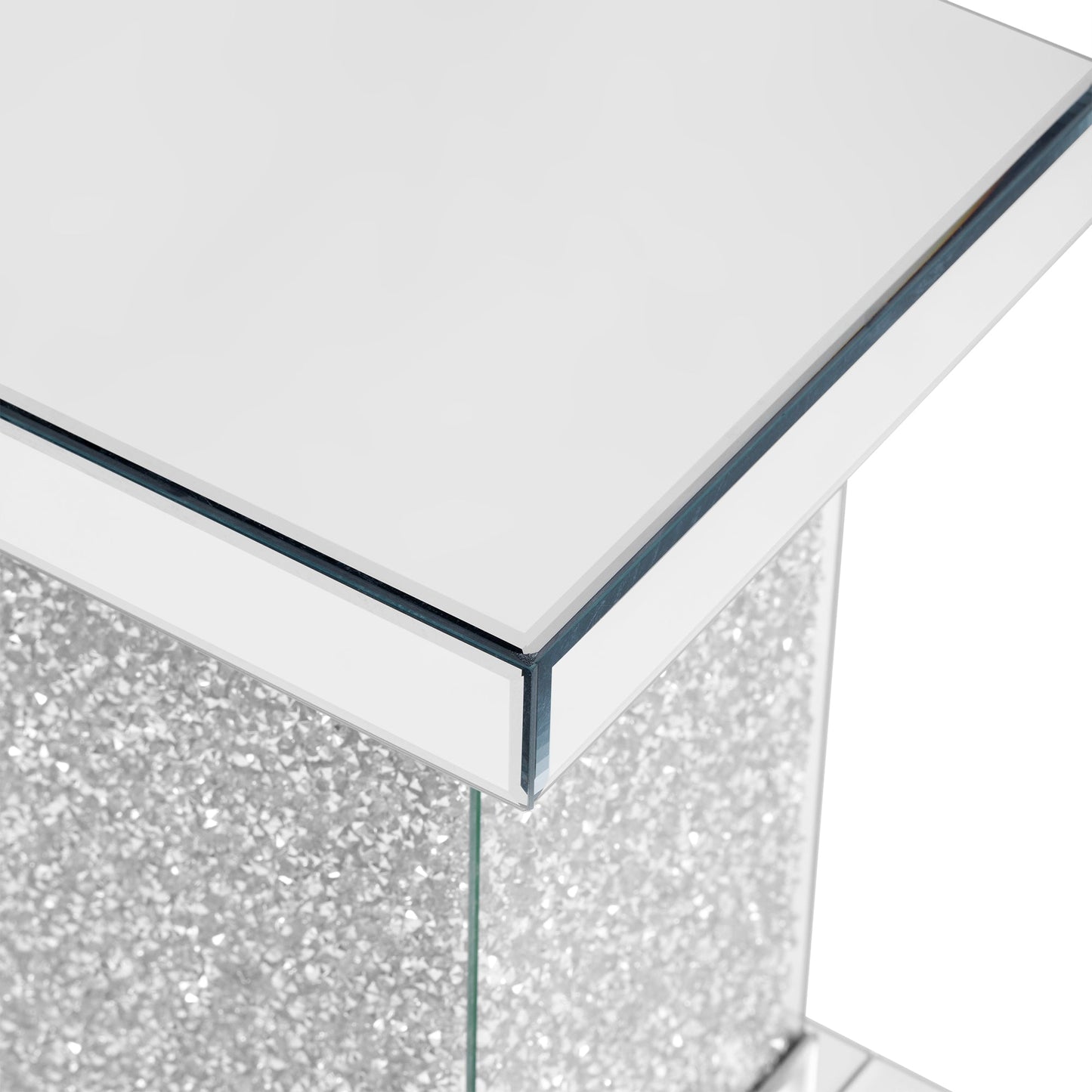 U-Can 11.8-Inch Silver Square Mirror Coffee Table with LED Lights