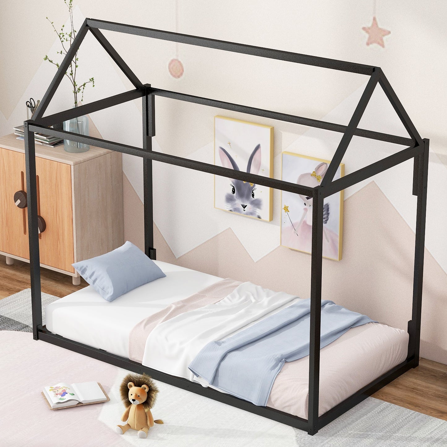 Metal House Shape Platform Bed  twin - Korvel