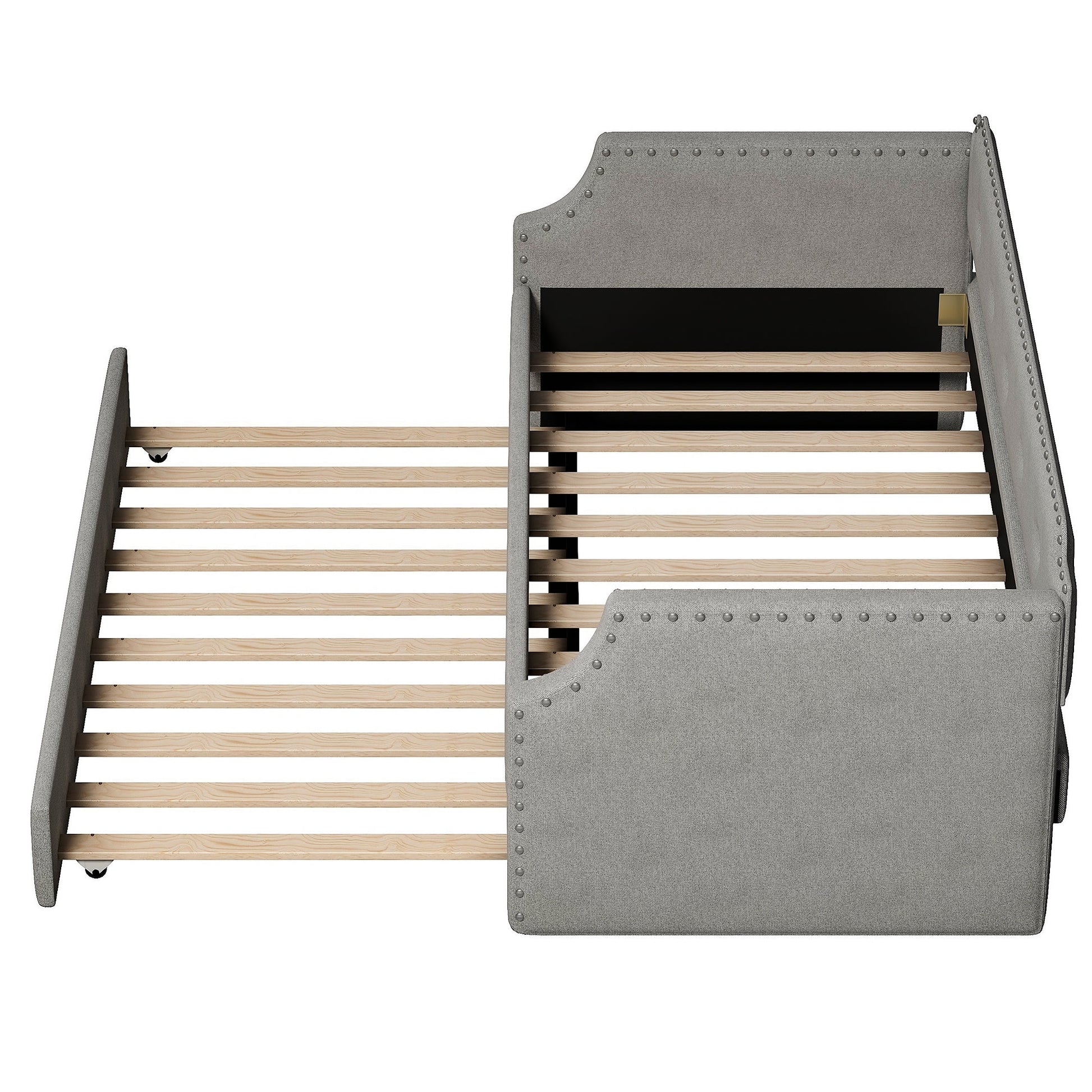 Upholstered Daybed with Trundle, Wood Slat Support,Upholstered Frame Sofa Bed   Twin Gray - Korvel
