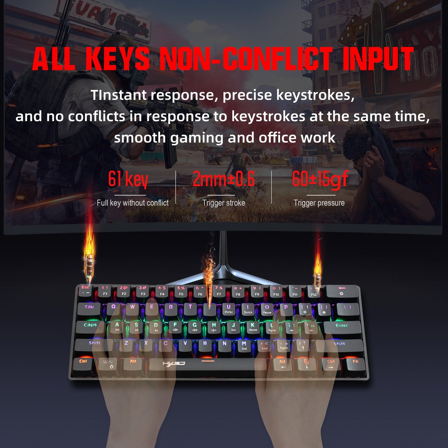 Mechanical 61 keyboard wired blue axis office keyboard gaming gaming illuminated RGB mechanical keyboard - Korvel