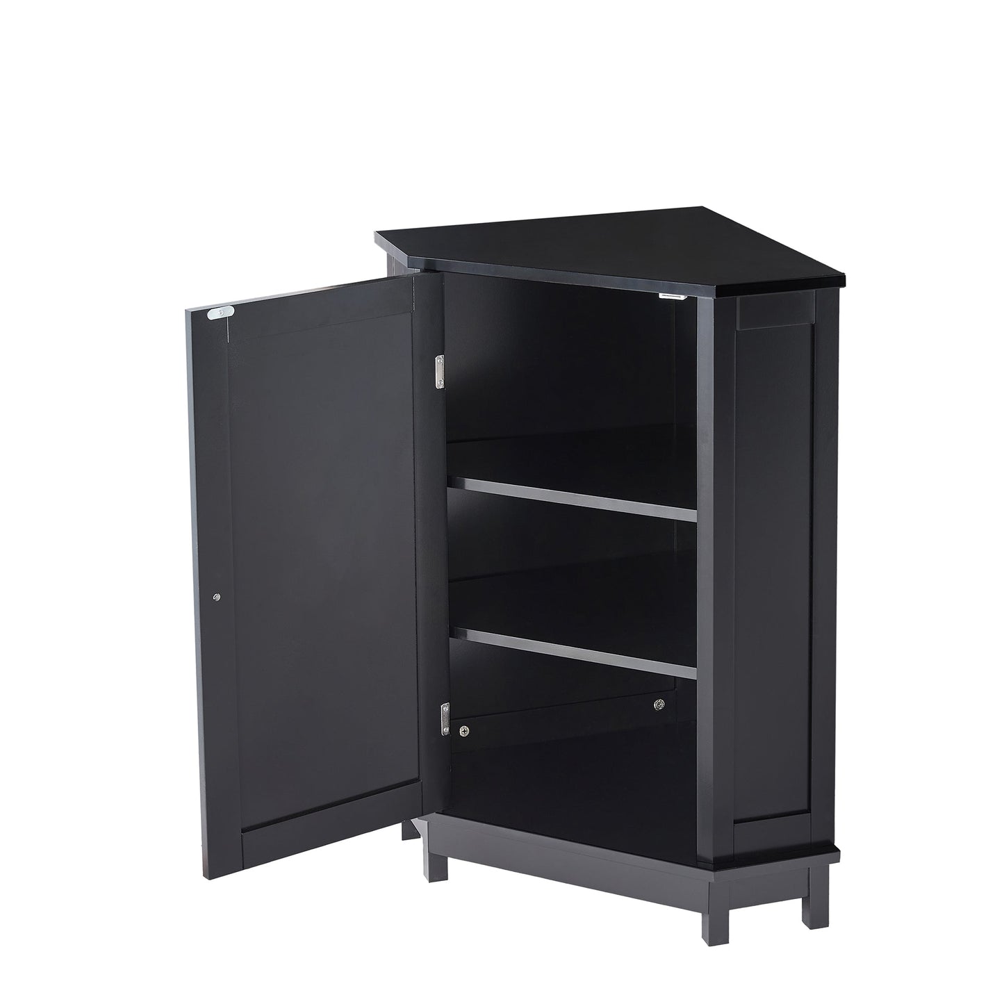 Black Bathroom Cabinet Triangle Corner Storage Cabinet with Adjustable Shelf Modern Style MDF Board - Korvel