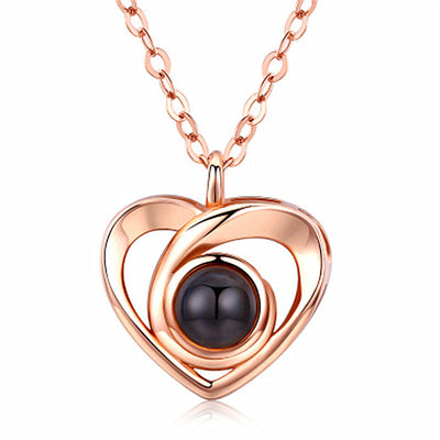 Silver Love Heart shaped Projection Pendant Necklace in 100 Languages, I Love You Projection Pendant Clavicle Chain - Korvel